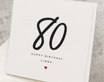 80th Birthday Card With Personalization, 80 Years Old Happy Birthday Card, Any Name, For Women, For Men, Eightieth Birthday Card, Age Eighty