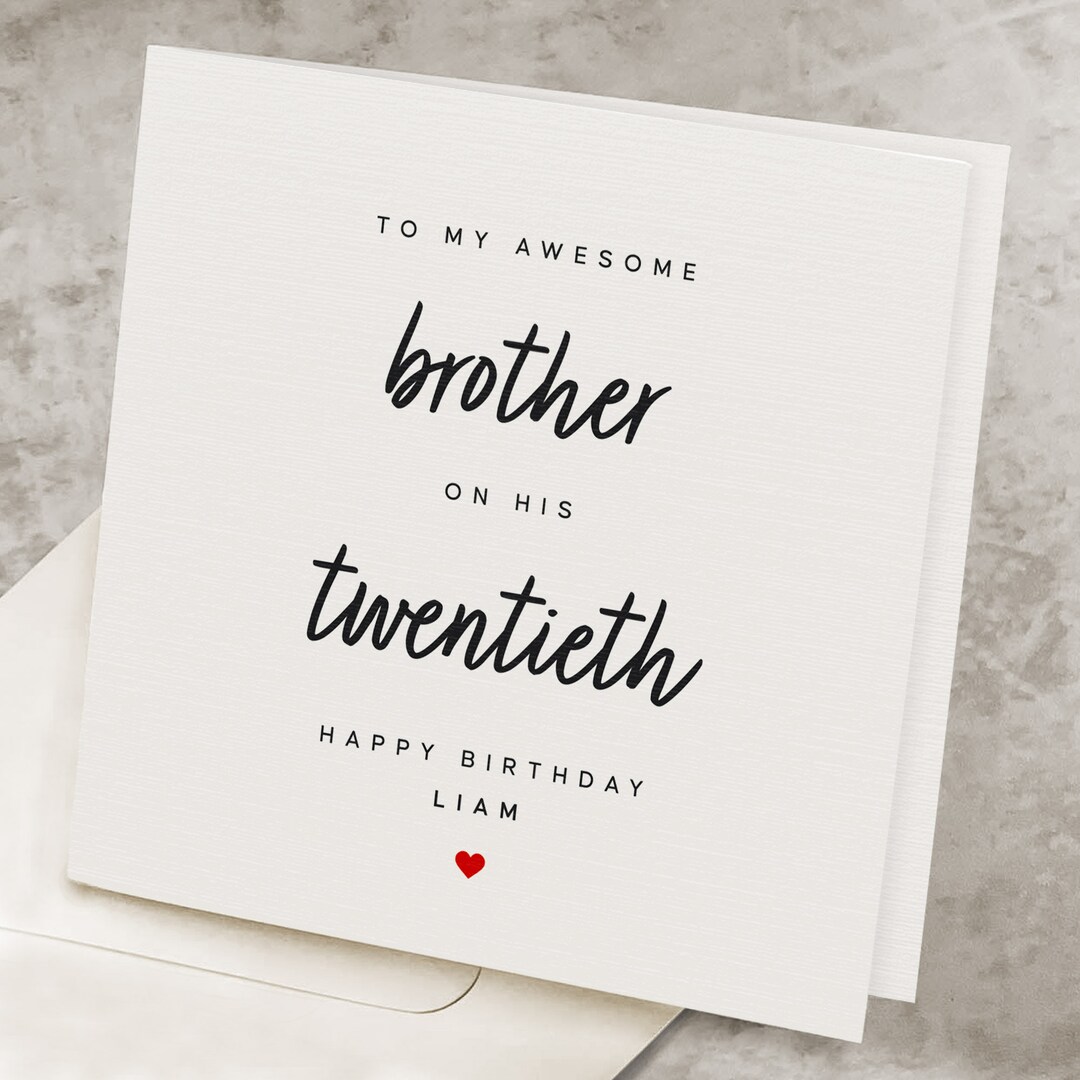 20th Birthday Card for Brother, Personalized Twentieth Birthday Card ...