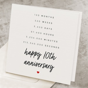 10th Anniversary Card For Wife, 10th Anniversary Gift For Husband, Decade Anniversary Card, 10 Year Anniversary Card For Him, For Her AV023