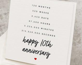 10th Anniversary Card For Wife, 10th Anniversary Gift For Husband, Decade Anniversary Card, 10 Year Anniversary Card For Him, For Her AV023
