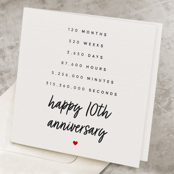 10th Anniversary Card for Wife, 10th Anniversary Gift for Husband