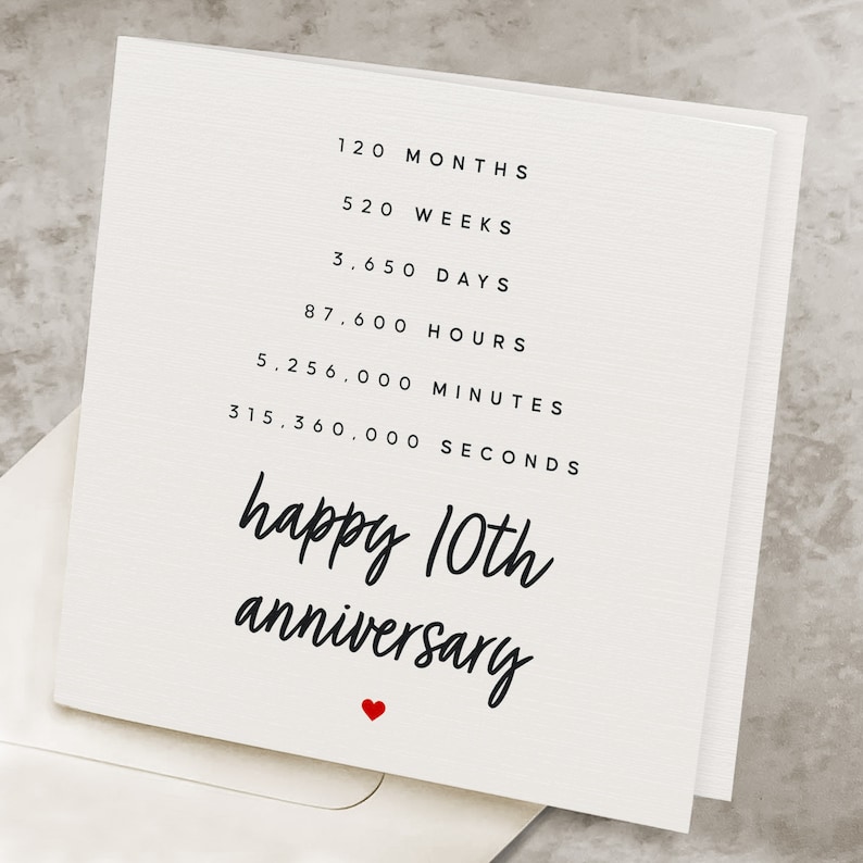 10th Anniversary Card For Wife, 10th Anniversary Gift For Husband, Decade Anniversary Card, 10 Year Anniversary Card For Him, For Her AV023 image 1