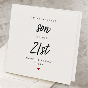 Son 21st Happy Birthday Card, 21 Years Old Son&#39;s Personalized Birthday Card, Age Twenty-One, Custom 21st Birthday Gift For Son, Twenty-First