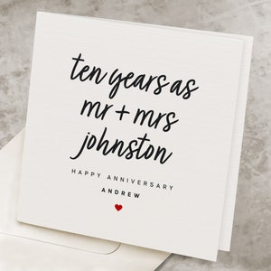 Personalized 10th Wedding Anniversary Card, For Husband, Tenth Anniversary Card For Him, 10 Year Marriage Anniversary Card For Wife, For Her