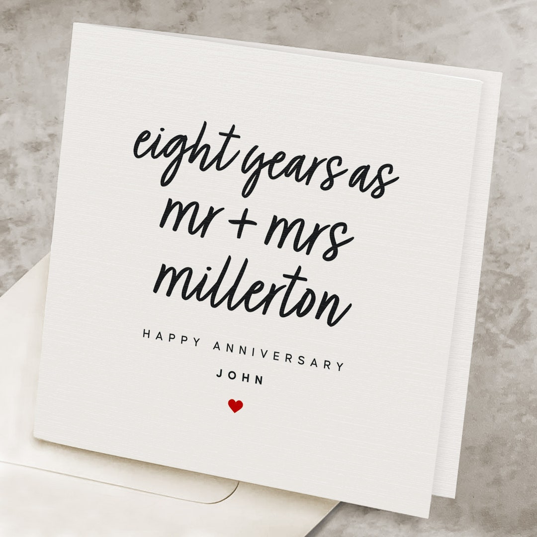8th Wedding Anniversary Card for Husband, Personalized Name, 8 Year