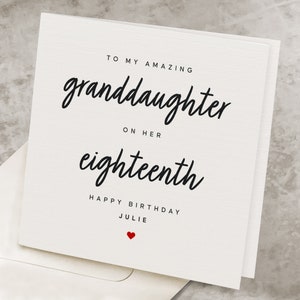 18th Birthday Card For Granddaughter, Personalized Granddaughter&#39;s Eighteenth Birthday Card, Eighteen, Age 18 Granddaughter Birthday Gift