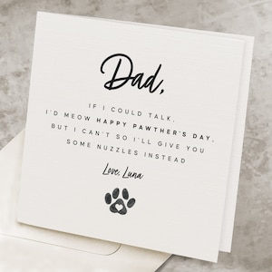 Cat Dad Fathers Day Card, Best Cat Dad Father&#39;s Day Card, From Cat, Happy Pawthers Day Card From Kitty, Personalized, Cat Fathers Day Gift