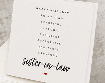 Birthday Card For Sister-In-Law, Cute Sister In Law's Birthday Card, With Loving Poem, Fabulous Birthday Gift For Sister-In-Law HB150