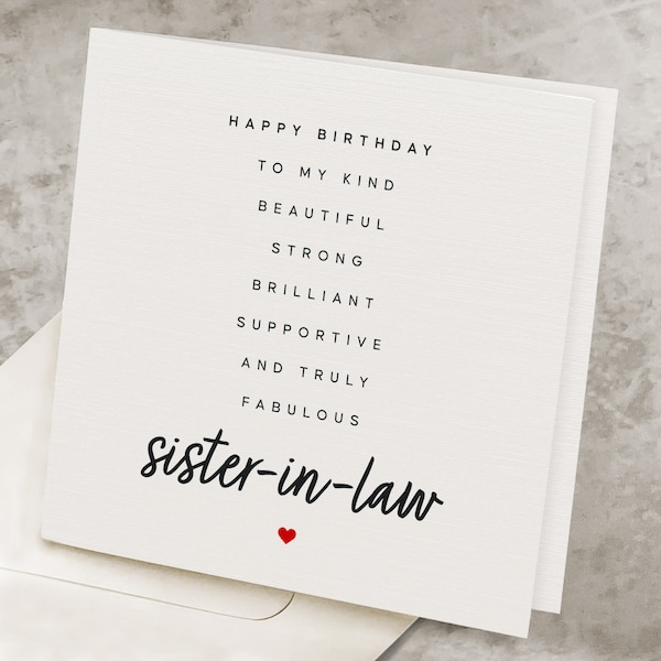 Birthday Card For Sister-In-Law, Cute Sister In Law's Birthday Card, With Loving Poem, Fabulous Birthday Gift For Sister-In-Law HB150