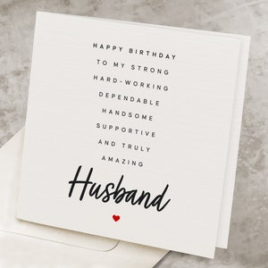Husband's Birthday Card Sweet, With Poem, Birthday Card For Hubby, Special Gift for Husband's Birthday, From Wife, Cute Birthday Card HB016