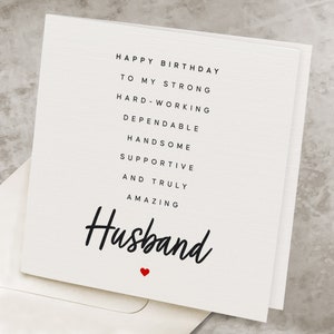 Carte d’anniversaire de mari douce, avec poème, carte d’anniversaire pour mari, cadeau spécial pour l’anniversaire du mari, de la femme, carte d’anniversaire mignonne HB016 image 1