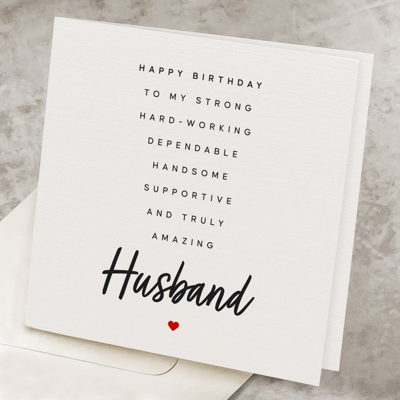 Carte d’anniversaire de mari douce, avec poème, carte d’anniversaire pour mari, cadeau spécial pour l’anniversaire du mari, de la femme, carte d’anniversaire mignonne HB016 image 1