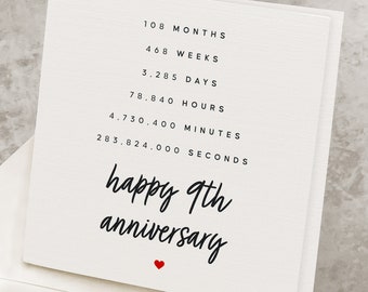 9th Anniversary Card For Him, 9th Anniversary Gift For Her, 9 Years Anniversary Card To Husband, Ninth Anniversary Gift To Wife AV022