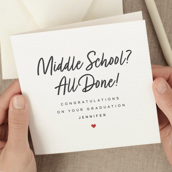 Personalized Middle School Graduation Card, Funny Middle School Graduation Congratulation Card, Class of 2024, '24, Junior High Grad Gift