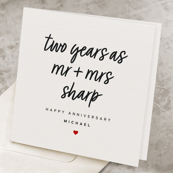 Personalized 2nd Anniversary Card For Husband, For Wife, Mr And Mrs, 2 Year Wedding Anniversary Card, Two Years Married Anniversary, For Him