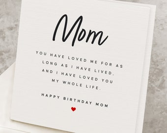 Cute Birthday Card For Mom With Poem, Mother's Birthday Card With Loving Message, Birthday Card For Mommy, From Daughter/Son HB035