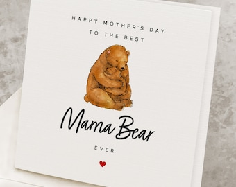 Mama Bear Mother's Day Card, Cute Happy Mothers Day Card, From Newborn Son/Daughter, Mother & Baby Bear Hugging, Best Mom Mothers Day Gift