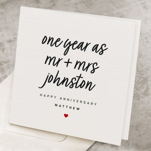 1ère carte d’anniversaire de mariage pour mari, personnalisée, carte d’anniversaire de mariage de 1 an, pour femme, M. et Mme Cadeau de premier anniversaire AV026