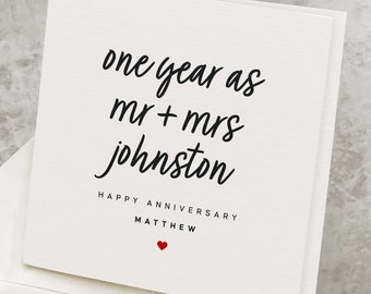 Carte 1er anniversaire de mariage pour mari, 1 an, carte d'anniversaire de mariage personnalisée, pour femme, cadeau premier anniversaire de M. et Mme AV026