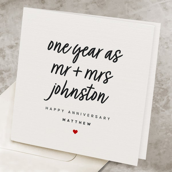 1st Wedding Anniversary Card For Husband, Personalized, 1 Year Marriage Anniversary Card, For Wife, Mr And Mrs First Anniversary Gift AV026
