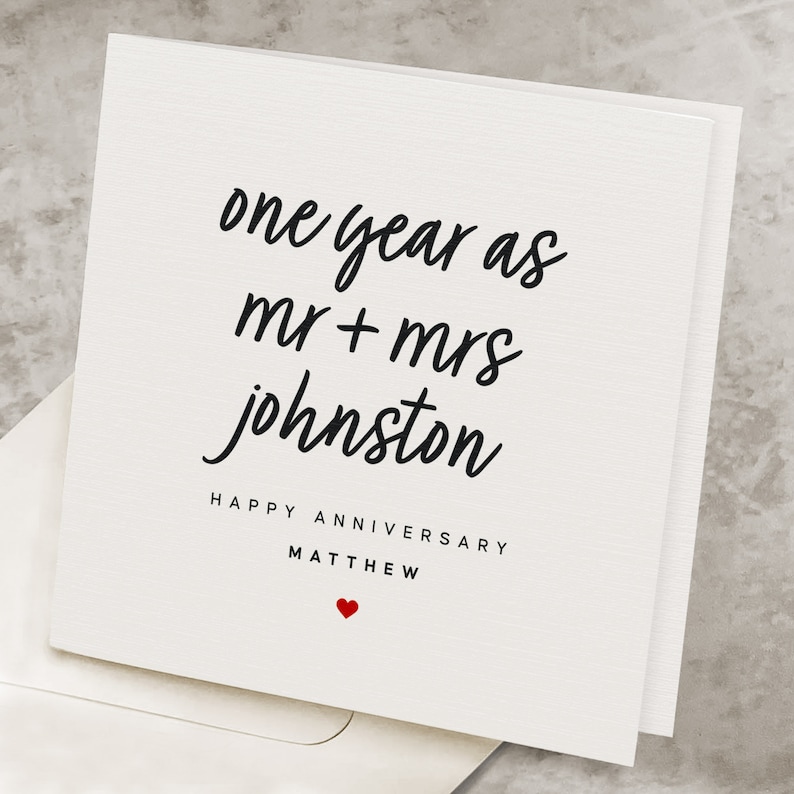 1st Wedding Anniversary Card For Husband, Personalized, 1 Year Marriage Anniversary Card, For Wife, Mr And Mrs First Anniversary Gift AV026 image 1