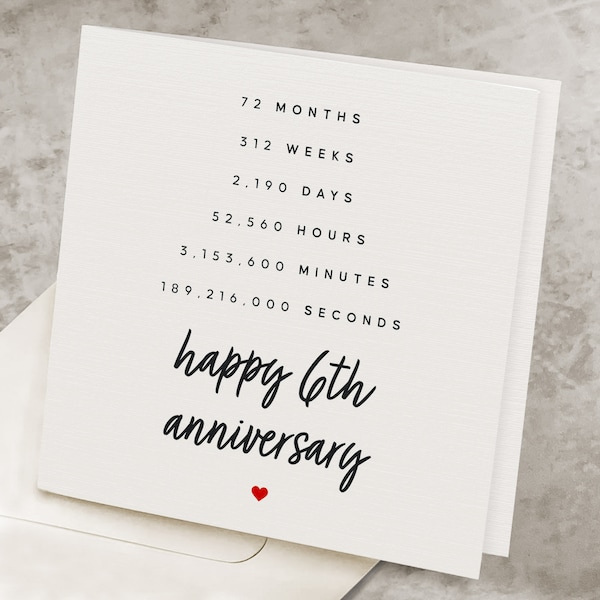 6th Anniversary Card For Him, For Husband, 6th Anniversary Gift For Wife, For Her, 6 Years Counted Out In Time, Happy 6th Anniversary AV019