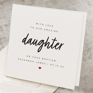Baptism Card For Daughter, Personalized Name, Daughter&#39;s Christening Card, Custom Date, Baptism Keepsake Card From Parents To Daughter