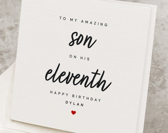 Son 11th Happy Birthday Card, Age 11 Personalized Birthday Card For Son, Eleventh, Cute Custom Son's 11th Birthday Gift, Eleven Years Old