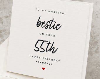 55th Bestie Happy Birthday Card, 55 Years Old Best Friend Birthday Gift, Personalized, Bestfriend Custom Cute 55th Birthday Card For Bestie