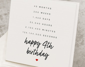 Happy 4th Birthday Card For Boy, For Grandson, Fourth Birthday Card For Girl, For Granddaughter, 4 Years Old Birthday Gift For Nephew, Niece