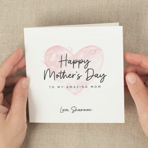 Personalized Happy Mother&#39;s Day Card, From Daughter, Cute Mothers Day Card From Son, I Love You Mom, Pink Custom Signature Mother&#39;s Day Gift