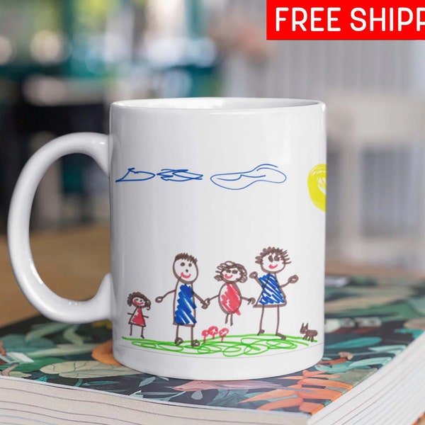 Mug dessin personnalisé pour enfants, Mug enfant, cadeaux personnalisés pour enfants, mug à café personnalisé, mug personnalisé, ajoutez une oeuvre d'art de votre enfant à un mug