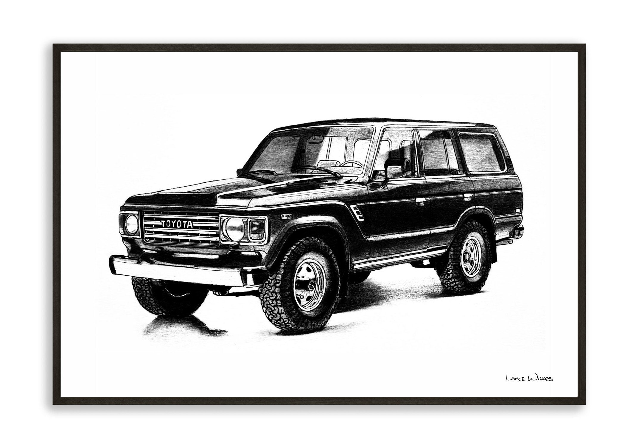 FJ60 Toyota Land Cruiser Framed Print Original Charcoal Drawing by Lance Wilkes