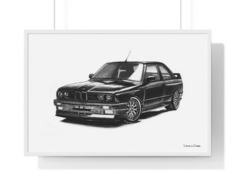 1990 BMW M3 E30 Framed Print | Original Charcoal Drawing by Lance