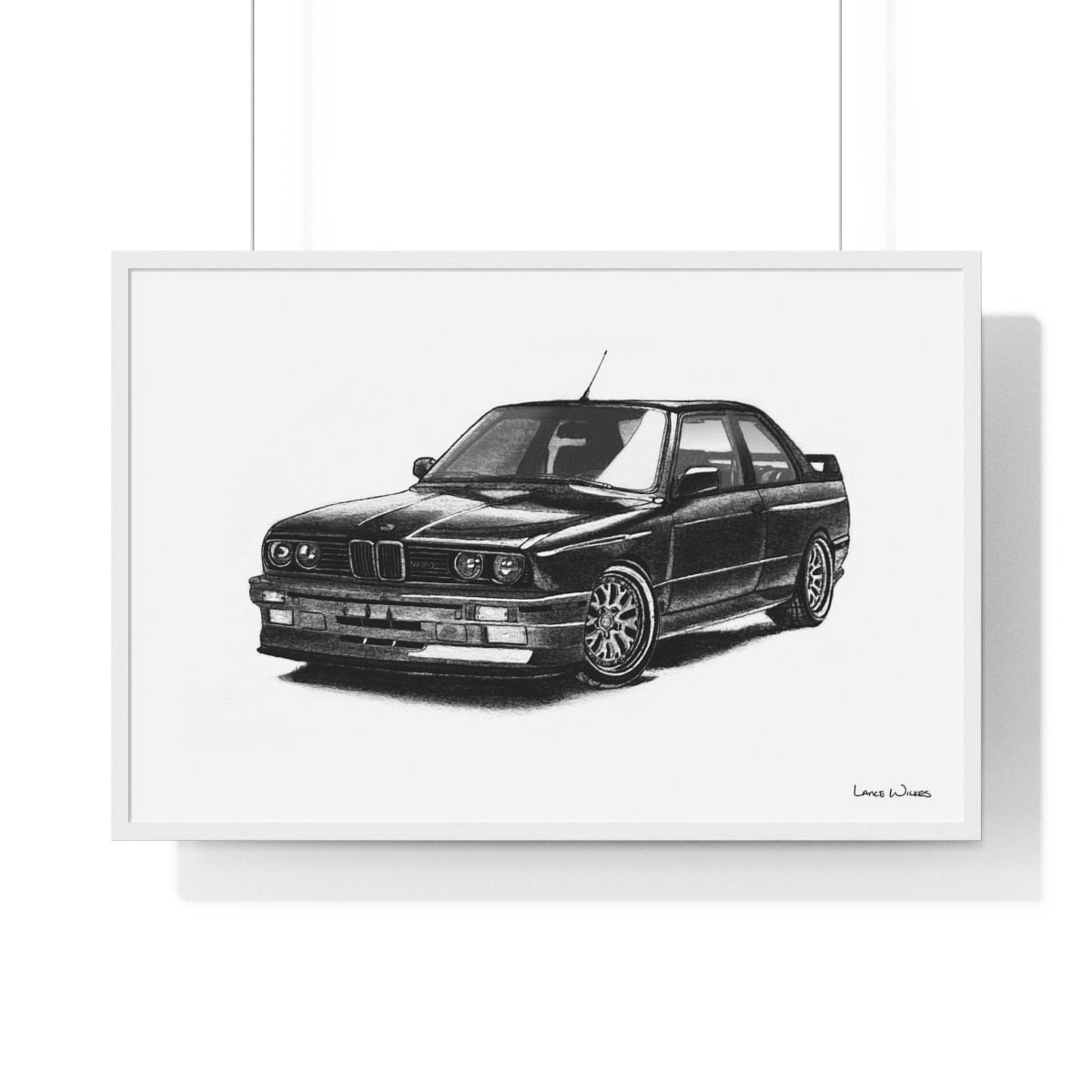 1990 BMW M3 E30 Framed Print | Original Charcoal Drawing by Lance