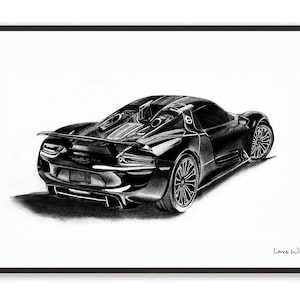 Porsche 918 Spyder Framed Print | Original Charcoal Drawing by Lance Wilkes