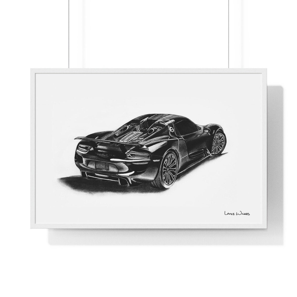 Porsche 918 Spyder Framed Print | Original Charcoal Drawing by