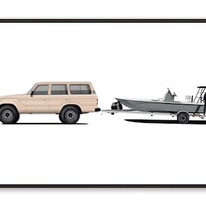 FJ60 Landcruiser & Boat Póster satinado premium