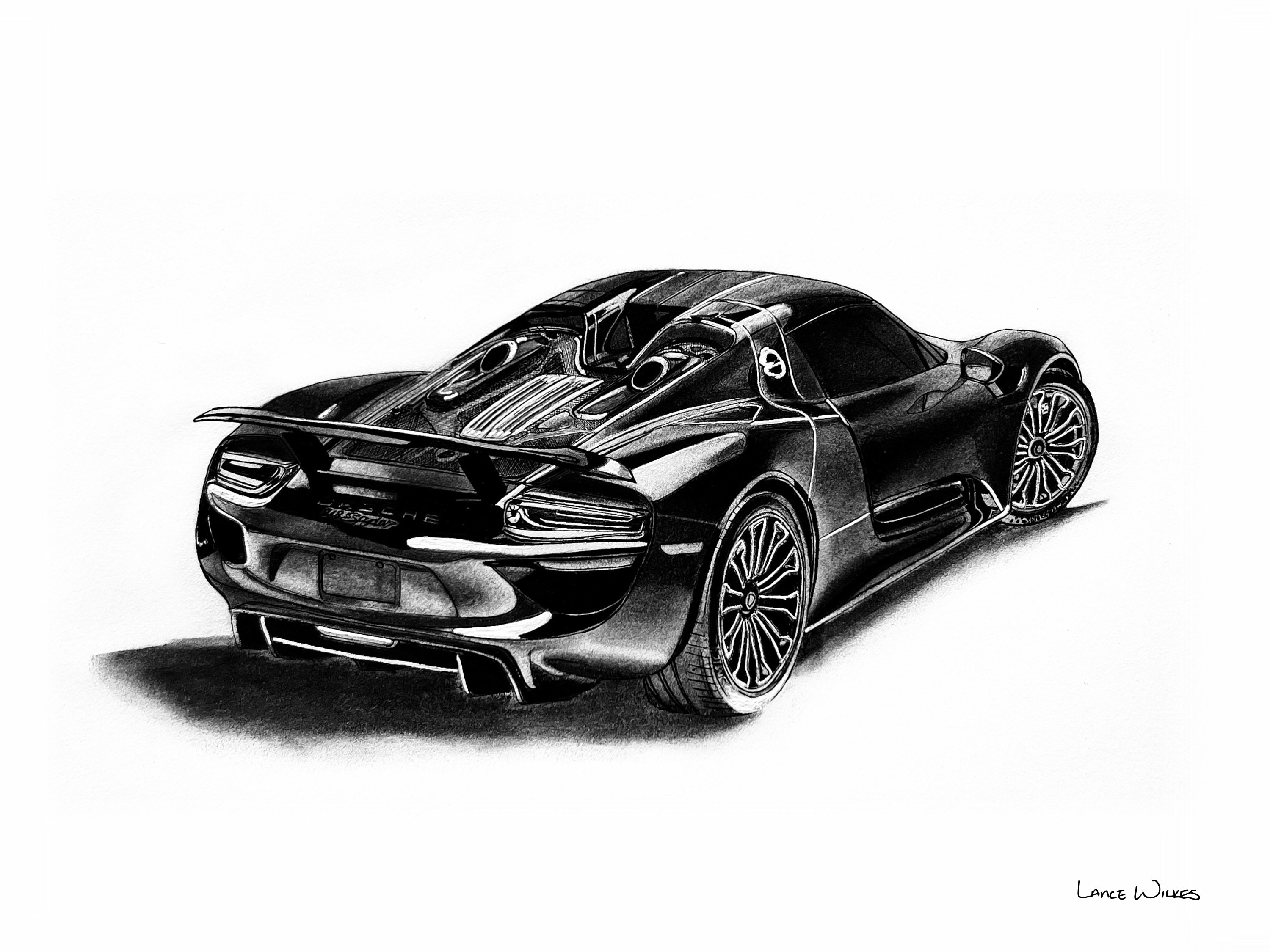 Porsche 918 Spyder Framed Print | Original Charcoal Drawing by
