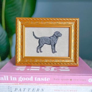 Framed Embroidered Dogs, Pet Portraits - Black Lab, Chocolate Lab, Cavalier King Charles Spaniel - Gold 4x6 Frame