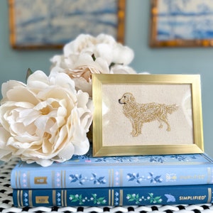 Framed Embroidered Dogs, Pet Portraits - Labradors, Retrievers, GSP, Spaniel, Yorkie, Cavalier, Doodles - Gold 5.5x4 Frame