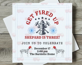 Preppy Birthday Invite Design, Firefighter Birthday Party, Digital Download, We Personalize for you!