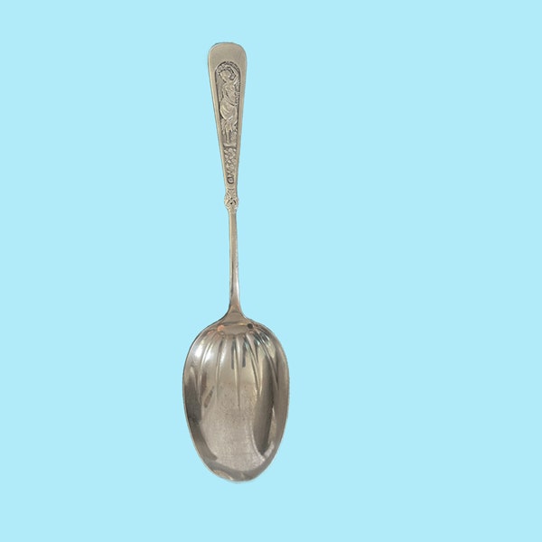 Antique Rogers Serving Spoon, Arcadian Pattern with Dancing Muse - A1 Silver-plate, heavy weight, 8 7/8 inch with monogram. Good condition.