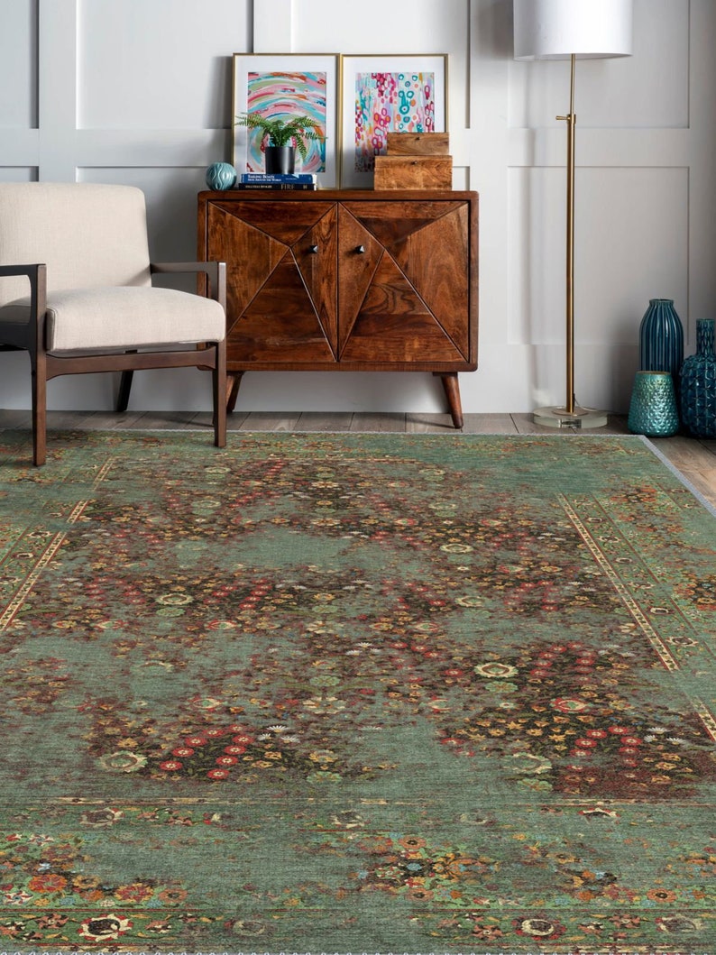 Vintage Green Rug Oriental Rug 6x10 Antique Turkish Rug Etsy