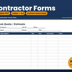 Contractor Forms Printable, Change Order Form, Punch List, Daily Job Log, Work Order and Job Quote Sheets, Construction Forms PDF
