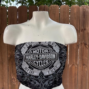 Y2K Vintage Rhinestone Harley Davidson Custom Reworked Tube Top/bandeau size M/L, Summer, Streetwear, Urban Outfitters, Bikerchic, 2000s. bild 1