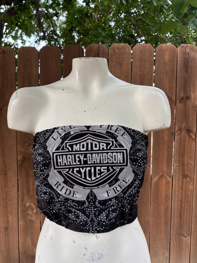 Y2K Vintage Rhinestone Harley Davidson Custom Reworked Tube Top/bandeau size M/L, Summer, Streetwear, Urban Outfitters, Bikerchic, 2000s. bild 1