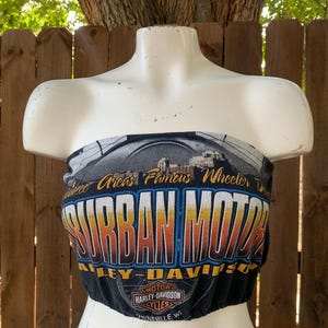 Vintage Harley Davidson Women’s Custom Reworked Tube Top/ bandeau size S/M, Streetwear, Bikerchic, motorcycle, Upcycled.