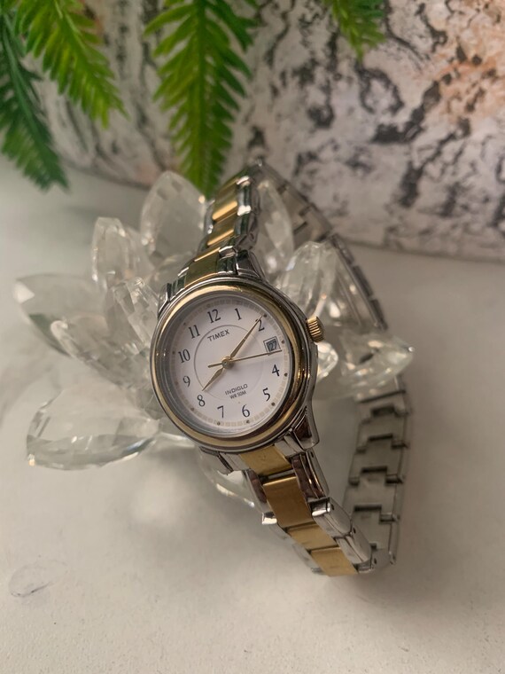 Vintage Timex Indiglo WR 50M Two Tone Ladies Date Watch, Large 