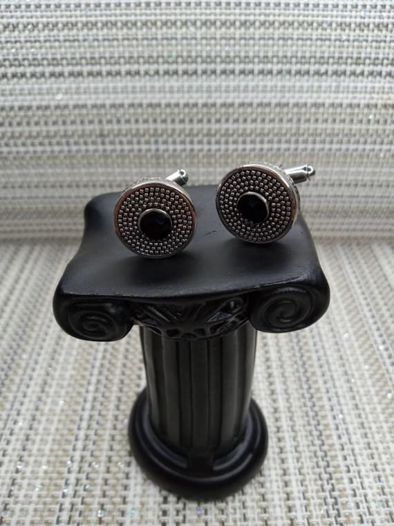 Vintage 90s Black rhinestone cufflinks.